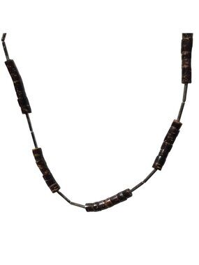Vintage Coconut Shell Beaded Necklace Metal Spacers Beach Core Fashion Jewelry